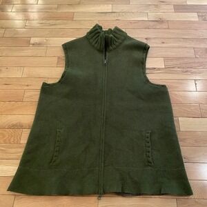 Country Shop Italy Mens XL Wool Blend Full Zip Vest Olive Green Ribbed Mock Neck